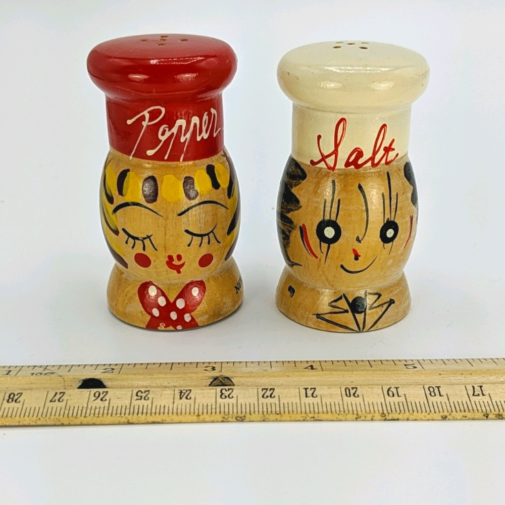 VINTAGE Wooden Salt & Pepper Shakers Japan